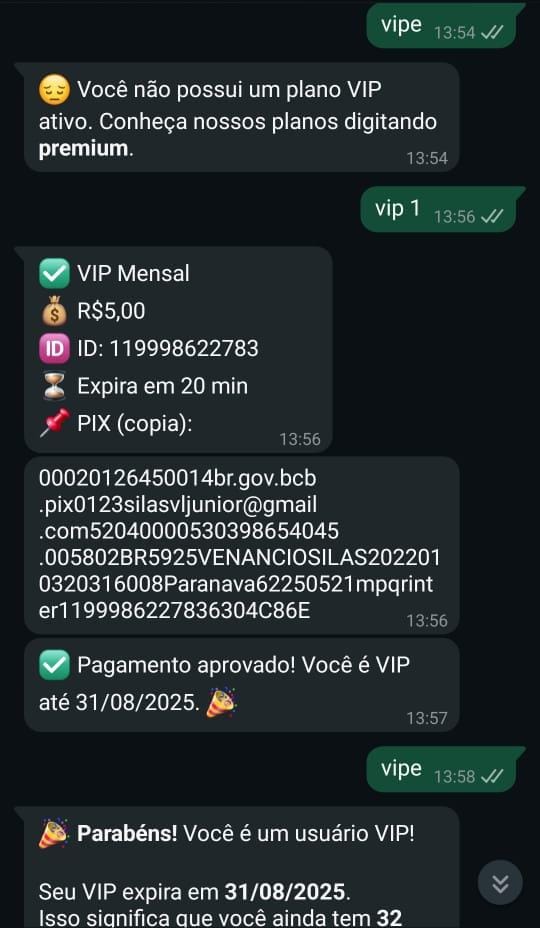 Exemplo do comando de ativação VIP