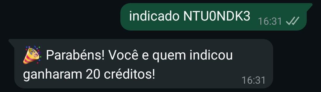 Exemplo do comando para indicar o bot para amigos